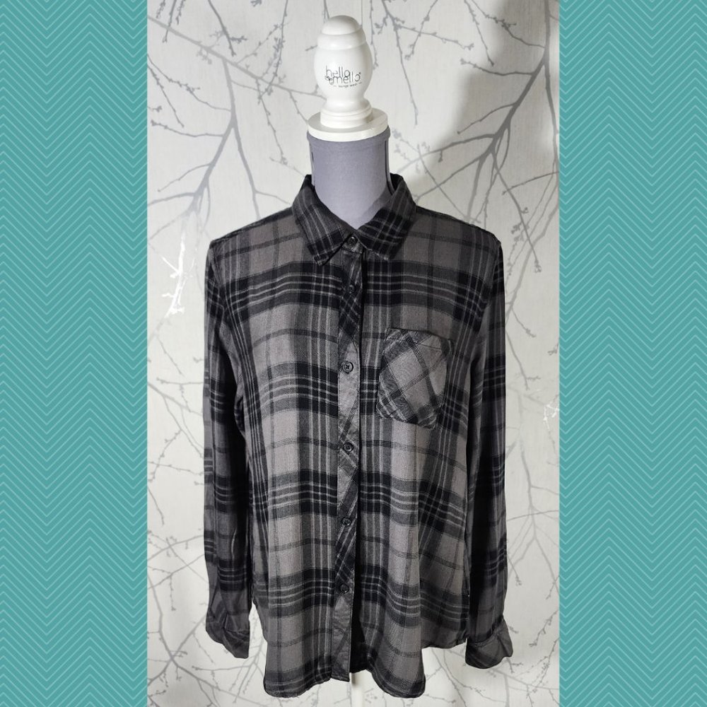 Workshop Republic Gray Plaid Checks Button Front Shirt